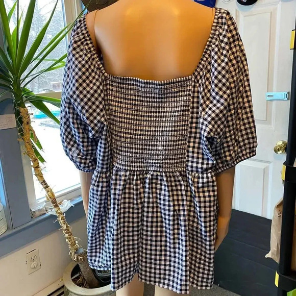 Terra&Sky Cotton Casual Boho summer Beach Gingham Top Blouse Women's Plus2X - Picture 2 of 7